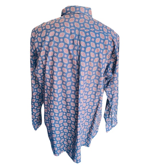 Paul Fredrick XL Button Down Shirt 100% Cotton Navy Blue Geometric Print - Picture 3 of 12